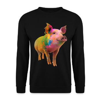 Farbenfrohes Schwein - Unisex Pullover - Schwarz - Vorne - Alina (178cm) & Michal (187cm)