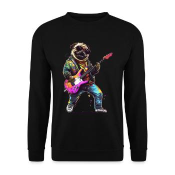 Hund spielt Gitarre - Unisex Pullover - Schwarz - Vorne - Alina (178cm) & Michal (187cm)