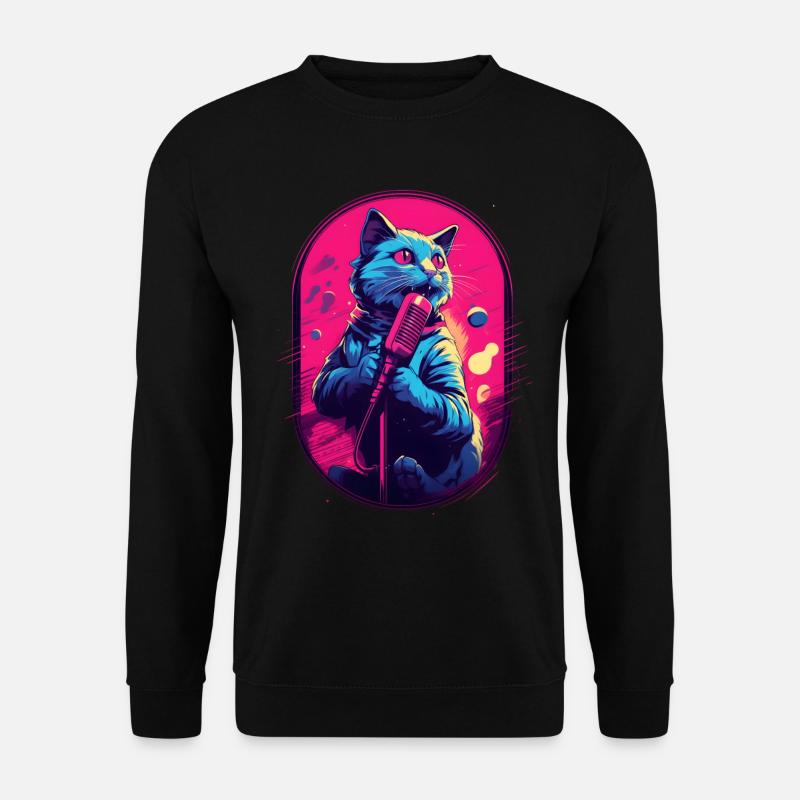 Singende Katze Mikrofon - Unisex Pullover - Schwarz
