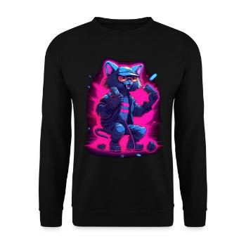 Singende Katze Mikrofon - Unisex Pullover - Schwarz - Vorne - Alina (178cm) & Michal (187cm)