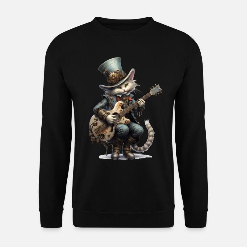 Gitarre spielende Katze Steampunk - Unisex Pullover - Schwarz