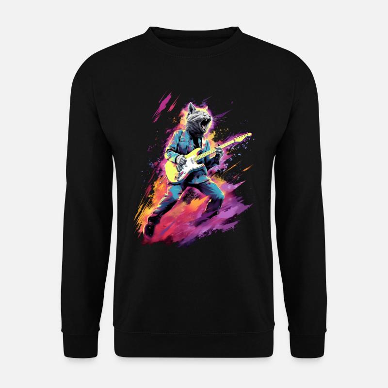 Gitarre spielende Katze Rock - Unisex Pullover - Schwarz