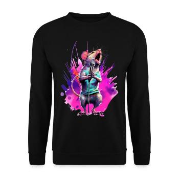 Singende Maus mit Mikrofon - Unisex Pullover - Schwarz - Vorne - Alina (178cm) & Michal (187cm)