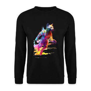 Joggende Katze - Unisex Pullover - Schwarz - Vorne - Alina (178cm) & Michal (187cm)