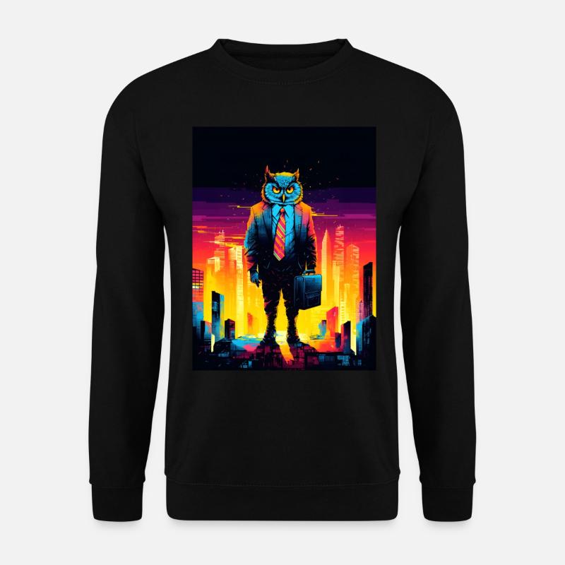 Eule im Anzug City Skyline - Unisex Pullover - Schwarz