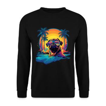 Swimming Dog Palm Trees Mountains Sea - Unisex Sweatshirt - black - Front - Alina (178cm) & Michal (187cm)