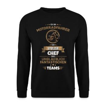 Motorradfahrer Mitarbeiter Team Geschenk Chef - Unisex Pullover - Schwarz - Vorne - Alina (178cm) & Michal (187cm)