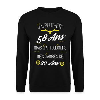 Cadeau 58 ans cycliste encore des jambes de 20 ans - Sweat-shirt Unisexe - noir - Devant - Alina (178cm) & Michal (187cm)