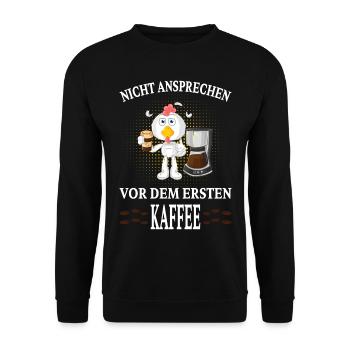 Nicht ansprechen vor dem ersten Kaffee Tasse Ente - Unisex Pullover - Schwarz - Vorne - Alina (178cm) & Michal (187cm)