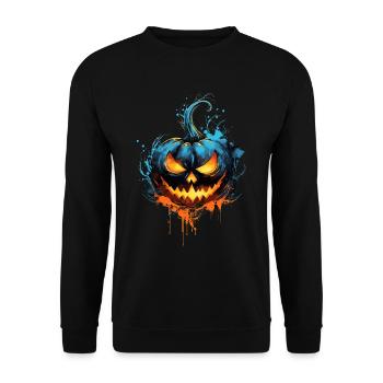 Halloween Jackolantern Pumpkin Shirt Design m/w/d - Unisex Pullover - Schwarz - Vorne - Alina (178cm) & Michal (187cm)