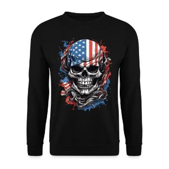 Le drapeau des États-Unis rencontre la tête de mort : la fierté américaine - Sweat-shirt Unisexe - noir - Devant - Alina (178cm) & Michal (187cm)