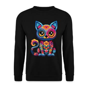 Dia De los Muertos Cat Meowtos Colorful Flowers - Unisex Sweatshirt - black - Front - Alina (178cm) & Michal (187cm)