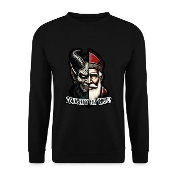 "Naughty or Nice Dual-Faced Santa Claus VS Krampus - Unisex Sweatshirt - black - Front - Alina (178cm) & Michal (187cm)