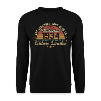 Millésime 1934 Cadeau 90e Anniversaire 90 ans - Sweat-shirt Unisexe - noir - Devant - Alina (178cm) & Michal (187cm)