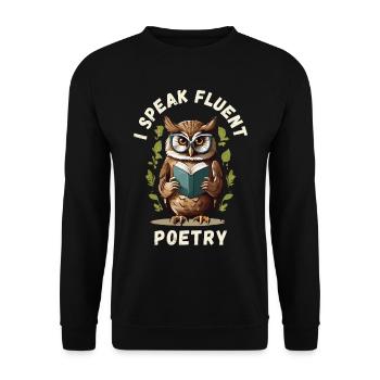 Je parle couramment la poésie, hibou lettré - Sweat-shirt Unisexe - noir - Devant - Alina (178cm) & Michal (187cm)