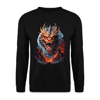 DRAGON MIDNIGHT BLAZE: STADT IN FLAMMEN UND VERWÜSTUNG - Unisex Pullover - Schwarz - Vorne - Alina (178cm) & Michal (187cm)