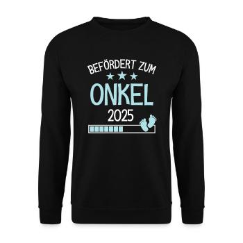 Befördert Onkel 2025 Geschenk für neuer Onkel - Unisex Pullover - Schwarz - Vorne - Alina (178cm) & Michal (187cm)