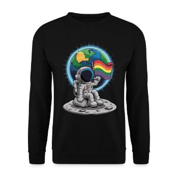 Wir sind alle Menschen, LGBTQIA+ Pride Astronaut - Unisex Pullover - Schwarz - Vorne - Alina (178cm) & Michal (187cm)