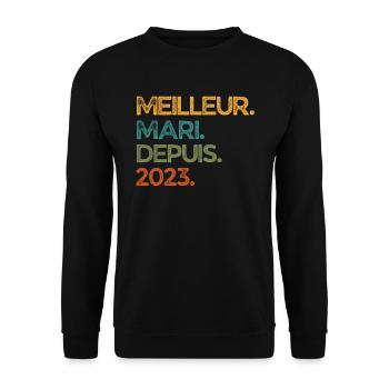 Mari Depuis 2023 Cadeau Anniversaire Mariage - Sweat-shirt Unisexe - noir - Devant - Alina (178cm) & Michal (187cm)