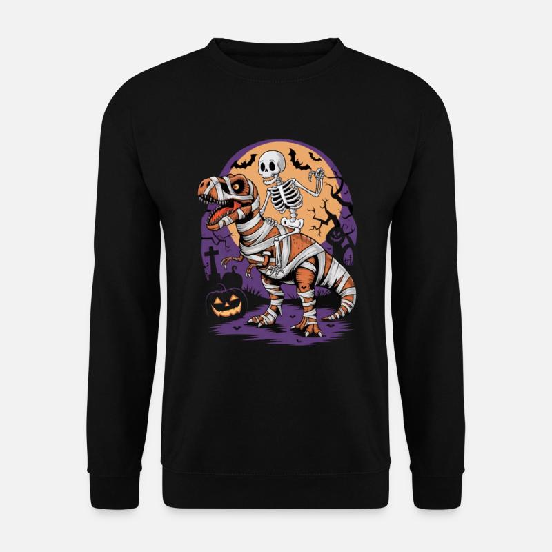 Skelett reitet einen Dinosaurier an Halloween - Unisex Pullover - Schwarz