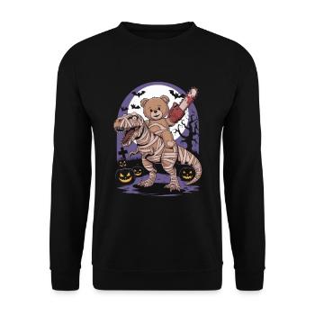 Teddy bear riding a dinosaur on Halloween - Unisex Sweatshirt - black - Front - Alina (178cm) & Michal (187cm)