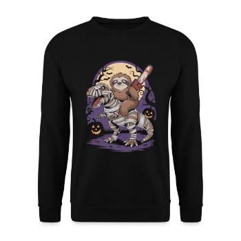 Sloth rides a dinosaur on Halloween - Unisex Sweatshirt - black - Front - Alina (178cm) & Michal (187cm)