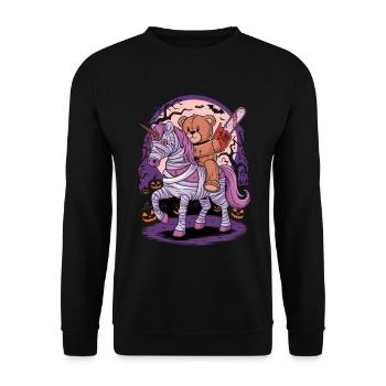 Halloween Teddy Bear Unicorn Chainsaw - Unisex Sweatshirt - black - Front - Alina (178cm) & Michal (187cm)