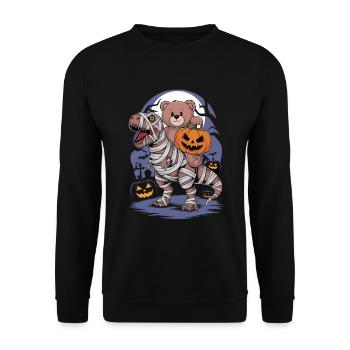 Teddy bear riding a dinosaur on Halloween - Unisex Sweatshirt - black - Front - Alina (178cm) & Michal (187cm)