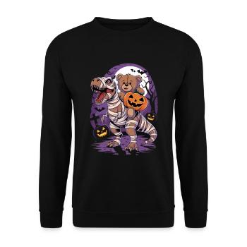 Teddy bear riding a dinosaur on Halloween - Unisex Sweatshirt - black - Front - Alina (178cm) & Michal (187cm)