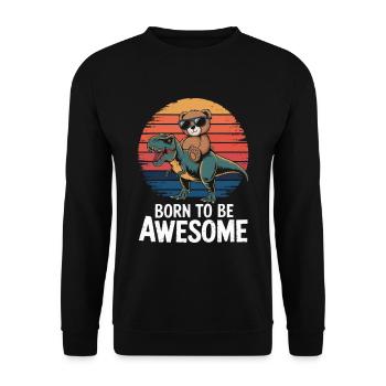 Teddybär reitet einen Dinosaurier - Unisex Pullover - Schwarz - Vorne - Alina (178cm) & Michal (187cm)