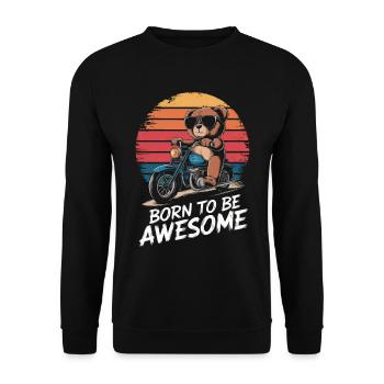 Ours en peluche avec des lunettes de soleil chevauche une moto vintage - Sweat-shirt Unisexe - noir - Devant - Alina (178cm) & Michal (187cm)