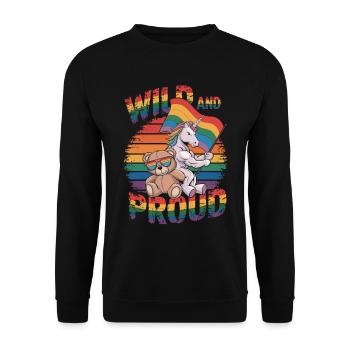 Teddybär und Einhorn LGBTQ Regenbogenfahne - Unisex Pullover - Schwarz - Vorne - Alina (178cm) & Michal (187cm)