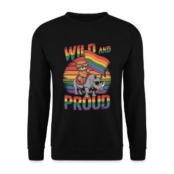 Teddy Bear chevauche le rhinocéros LGBTQ Rainbow Flag - Sweat-shirt Unisexe - noir - Devant - Alina (178cm) & Michal (187cm)