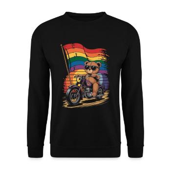 Teddy Bear Rides Motorcycle LGBTQ Rainbow Banner - Unisex Sweatshirt - black - Front - Alina (178cm) & Michal (187cm)