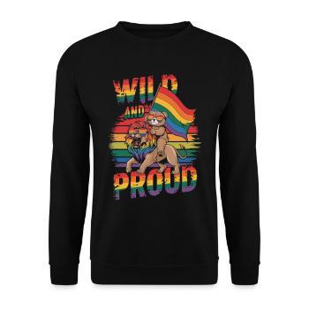 Teddy Bear Rides Lion LGBTQ Rainbow Flag - Unisex Sweatshirt - black - Front - Alina (178cm) & Michal (187cm)