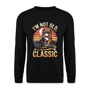 Ours en peluche avec des lunettes de soleil équitation moto vintage - Sweat-shirt Unisexe - noir - Devant - Alina (178cm) & Michal (187cm)