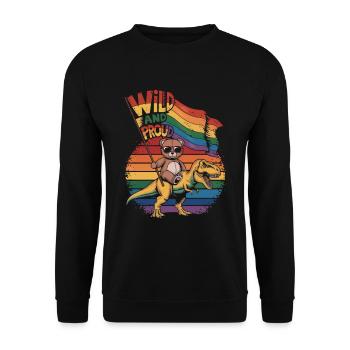 Teddy Bear Rides Dinosaur LGBTQ Rainbow Banner - Unisex Sweatshirt - black - Front - Alina (178cm) & Michal (187cm)