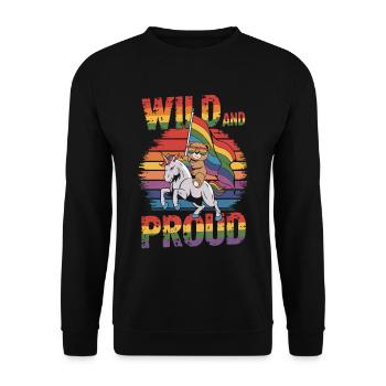 Teddy Bear Rides Unicorn LGBTQ Rainbow Flag - Unisex Sweatshirt - black - Front - Alina (178cm) & Michal (187cm)