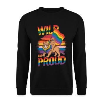 Teddy Bear Rides Lion LGBTQ Rainbow Flag - Unisex Sweatshirt - black - Front - Alina (178cm) & Michal (187cm)