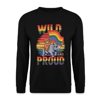 Teddy Bear chevauche le rhinocéros LGBTQ Rainbow Flag - Sweat-shirt Unisexe - noir - Devant - Alina (178cm) & Michal (187cm)