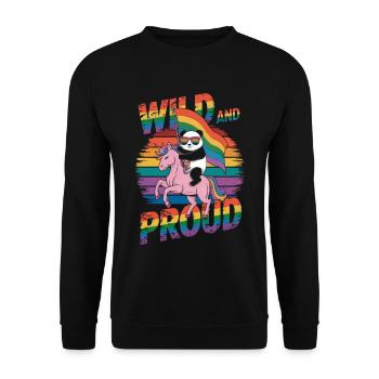 Panda reitet Einhorn LGBTQ Regenbogen Fahne - Unisex Pullover - Schwarz - Vorne - Alina (178cm) & Michal (187cm)