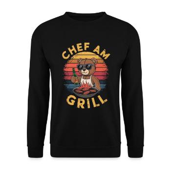 Teddy bear grilling a BBQ on the grill - Unisex Sweatshirt - black - Front - Alina (178cm) & Michal (187cm)