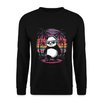 Panda with sunglasses and headphones - Unisex Sweatshirt - black - Front - Alina (178cm) & Michal (187cm)