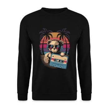 Teddybär mit Sonnenbrille und Musik Kassette - Unisex Pullover - Schwarz - Vorne - Alina (178cm) & Michal (187cm)