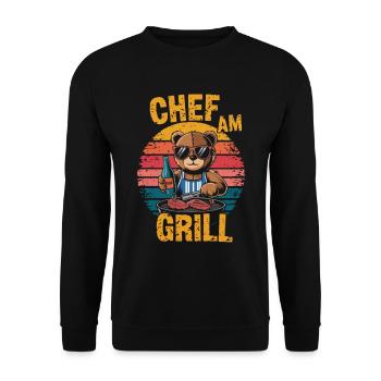 Ours en peluche grillant un BBQ sur le gril - Sweat-shirt Unisexe - noir - Devant - Alina (178cm) & Michal (187cm)