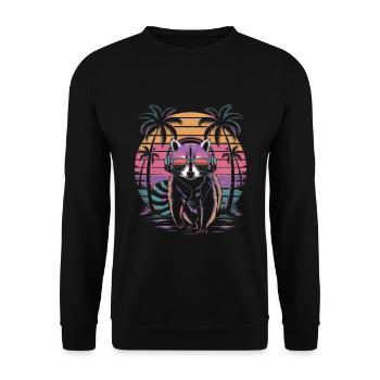 Waschbär mit Sonnenbrille und Kopfhörer - Unisex Pullover - Schwarz - Vorne - Alina (178cm) & Michal (187cm)