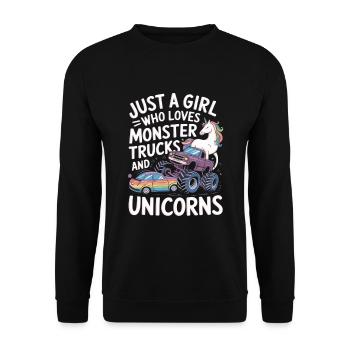 Monster Truck Einhorn Mädchen - Unisex Pullover - Schwarz - Vorne - Alina (178cm) & Michal (187cm)