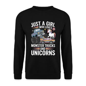Monster Truck Einhorn Mädchen - Unisex Pullover - Schwarz - Vorne - Alina (178cm) & Michal (187cm)