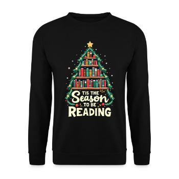 Weihnachtliches Bücherbaum-Geschenk für Buchliebhaber - Unisex Pullover - Schwarz - Vorne - Alina (178cm) & Michal (187cm)