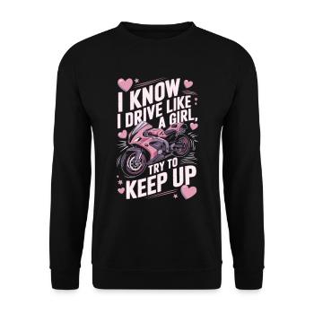 Rennmotorrad lustiger Spruch Frauen - Unisex Pullover - Schwarz - Vorne - Alina (178cm) & Michal (187cm)